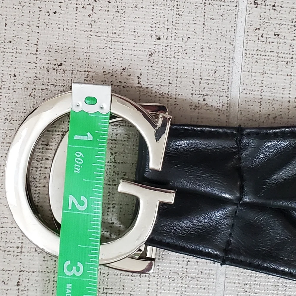 Soft Black Vegan Leather Sash Belt, Double Ring/Letter G Buckle, Medium, EUC